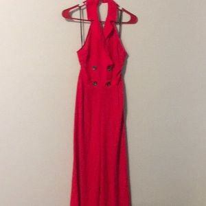 Red backless romper